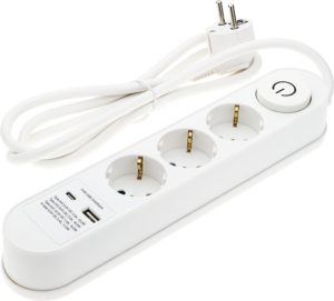 Πολύμπριζο 3 Θέσεων και 2xUSB (Type A- Type C) με Διακόπτη, Καλώδιο 1.5 m