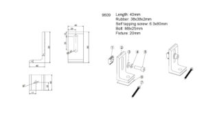 L Βάση με M8*25mm+ Λαστιχένια Τσιμούχα+ Βίδα